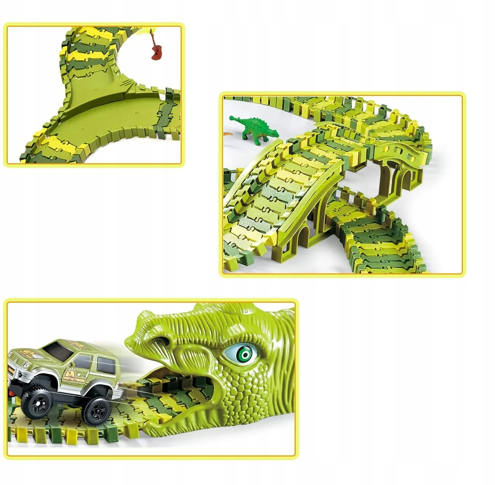 Owl Tech MEGA RACE TRAK DINOZAUURŲ PARKAS MAGIC TRACK AUTOMOBILIŲ KONSTRUKCIJOS RINKINYS 270