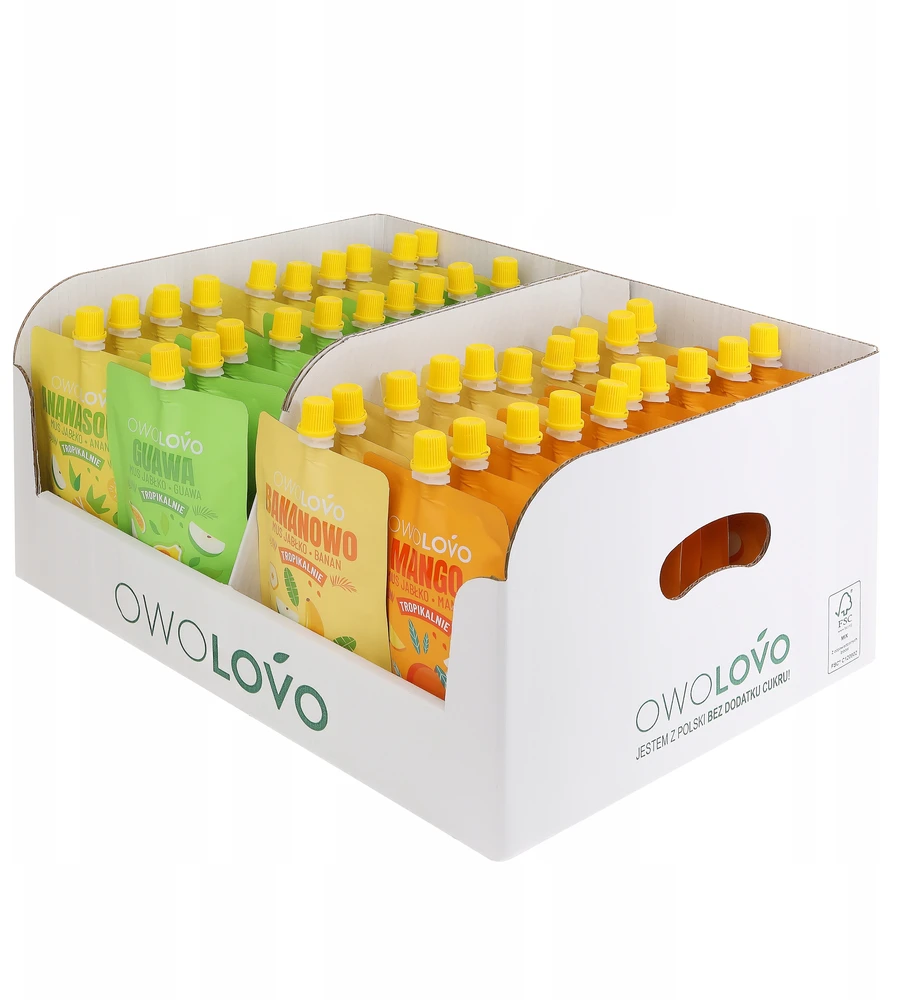 Owolovo tropinių putėsių mišinys bananas, ananasas, mangas, gvajavos 40x 200g