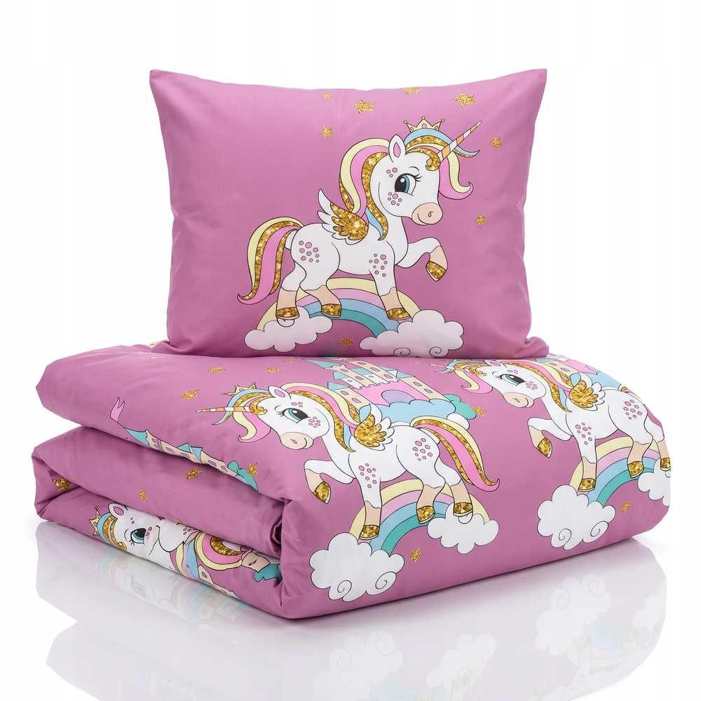 Patalynės komplektas Łóżkoholicy Patalynė 140x200 2 dalių komplektas pagalvės užvalkalas 70x80 satino Maria unicorn