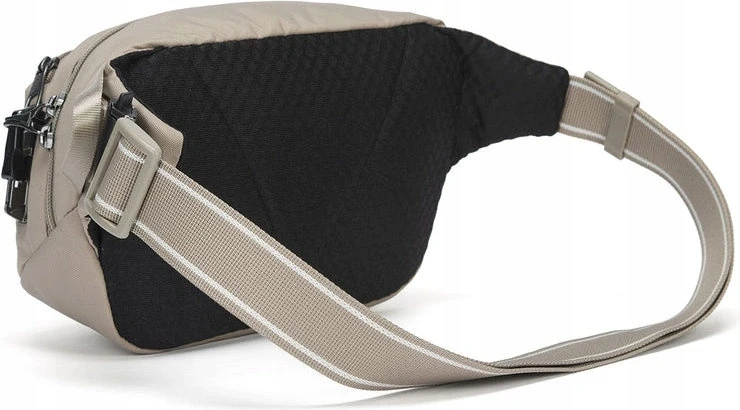 Pacsafe Vibe 100 antivagiška juosmens rankinė su RFID apsauga, 4 l, smėlio (bežinė) spalvos