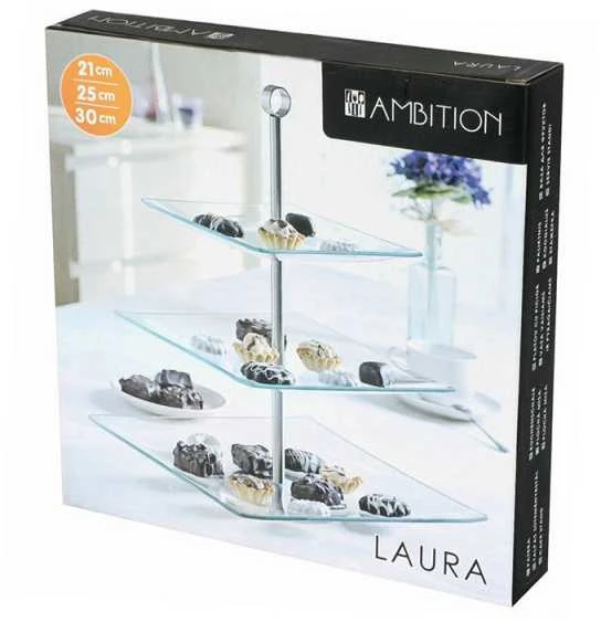 Padėklas stiklinis 3 aukštų 29x29x39 cm LAURA Ambition 62070
