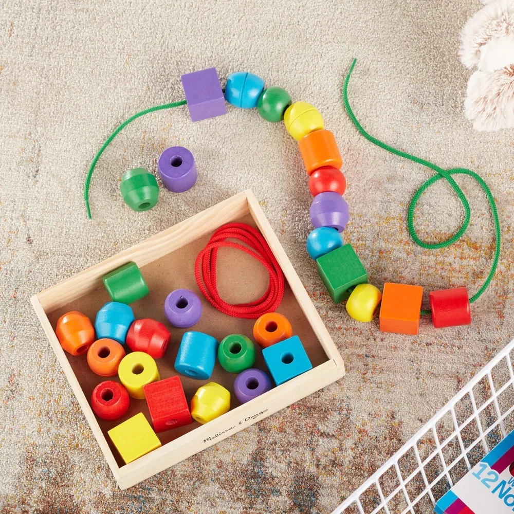 Pagrindinių raištelių karoliukai - MELISSA & DOUG - Trisdešimt medinių karoliukų - Mišrus - Nuo 3 metų