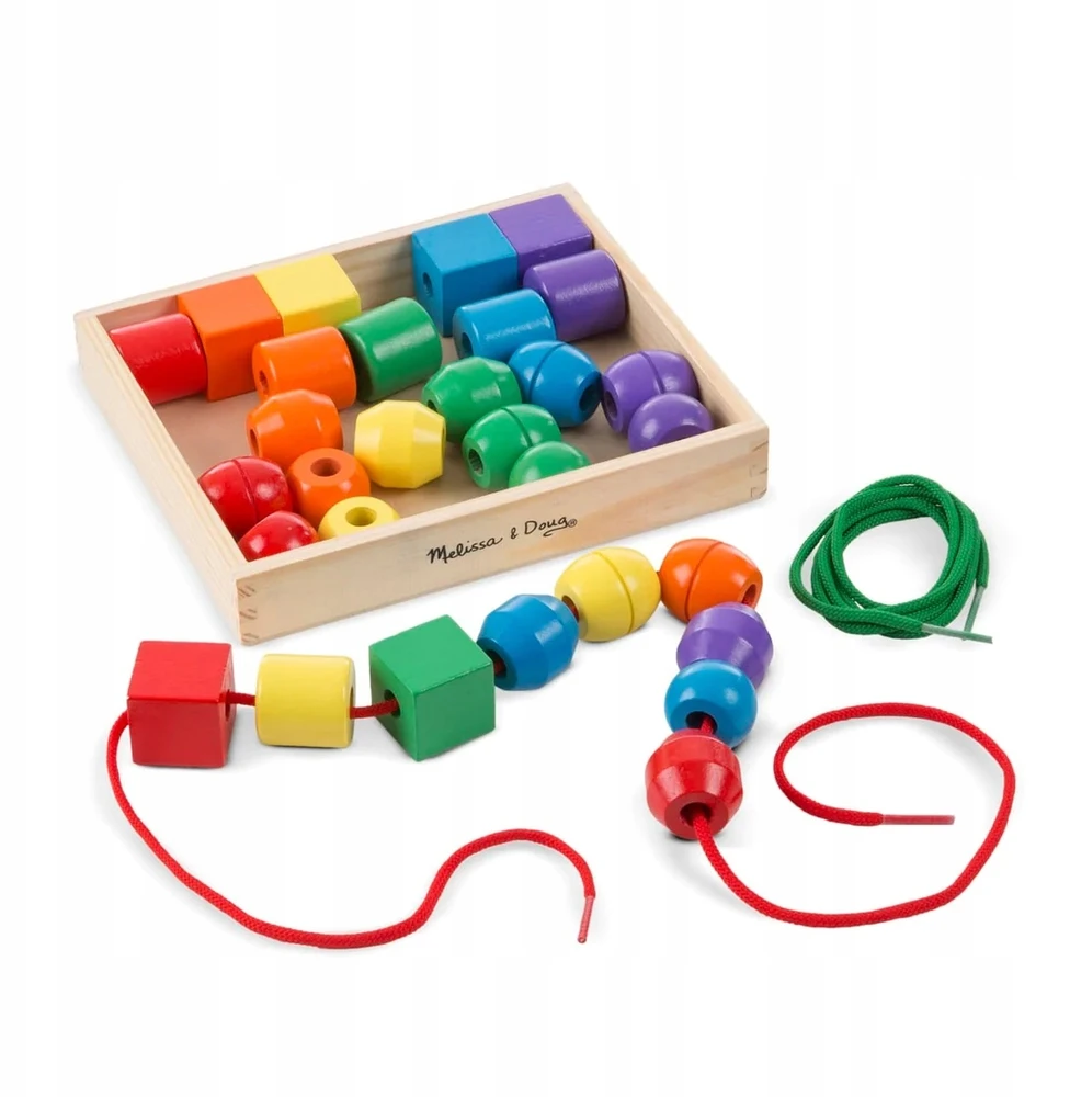 Pagrindinių raištelių karoliukai - MELISSA & DOUG - Trisdešimt medinių karoliukų - Mišrus - Nuo 3 metų