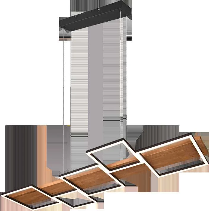Pakabinamas šviestuvas Pakabinamas LED šviestuvas TRIO Harper, 42W, 3000K, 5700lm, juodos/medžio sp.,115x44x150cm