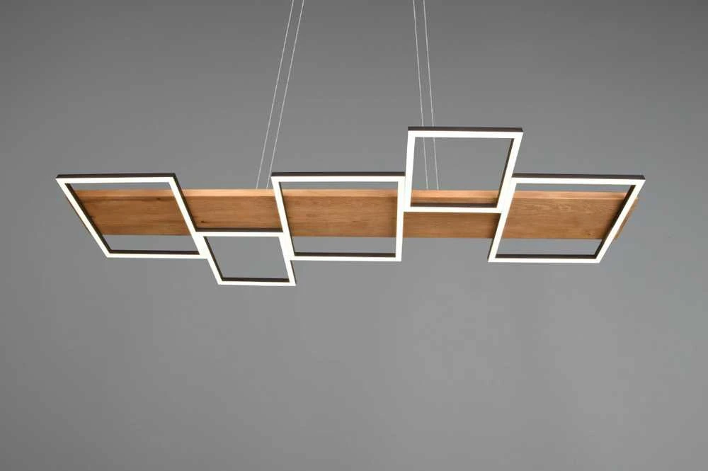 Pakabinamas šviestuvas Pakabinamas LED šviestuvas TRIO Harper, 42W, 3000K, 5700lm, juodos/medžio sp.,115x44x150cm