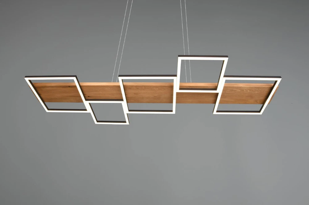 Pakabinamas šviestuvas Pakabinamas LED šviestuvas TRIO Harper, 42W, 3000K, 5700lm, juodos/medžio sp.,115x44x150cm