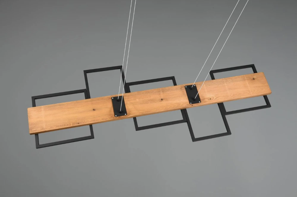 Pakabinamas šviestuvas Pakabinamas LED šviestuvas TRIO Harper, 42W, 3000K, 5700lm, juodos/medžio sp.,115x44x150cm