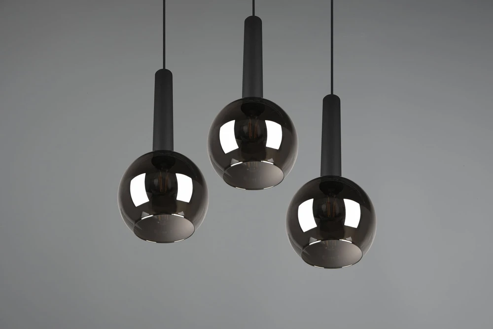 Lubinis šviestuvas Pakabinamas šviestuvas TRIO CLAYTON, 3x E27, max 28W, juodos sp., ø45 x h150 cm