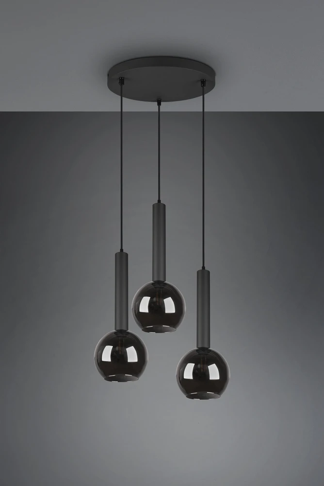 Lubinis šviestuvas Pakabinamas šviestuvas TRIO CLAYTON, 3x E27, max 28W, juodos sp., ø45 x h150 cm