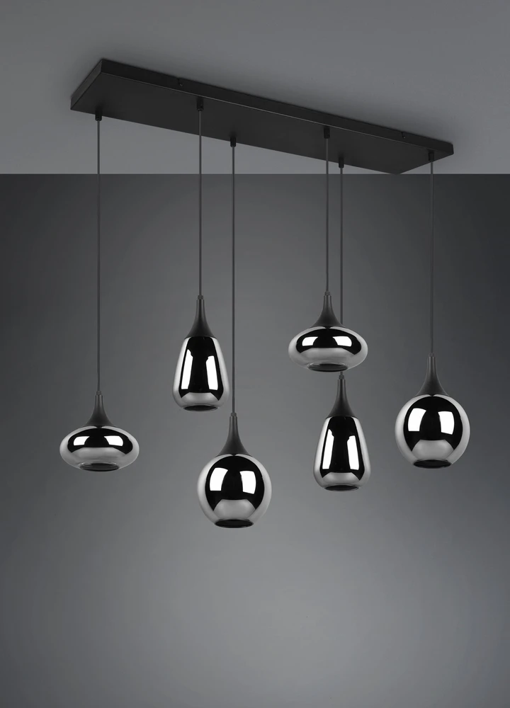 Pakabinamas šviestuvas TRIO LUMINA, 6 x E14, max 40W, juodos sp., 93,8 x 24,5 x h150 cm