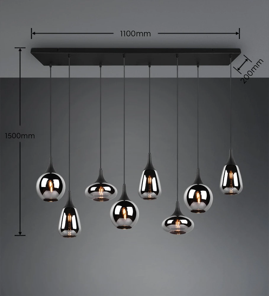 Pakabinamas šviestuvas TRIO LUMINA, 8 x E14, max 40W, juodos sp., 115 x 20 x h150 cm