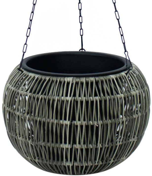 Home4You Pakabinamas vazonas WICKER D32xH22cm, pilkas