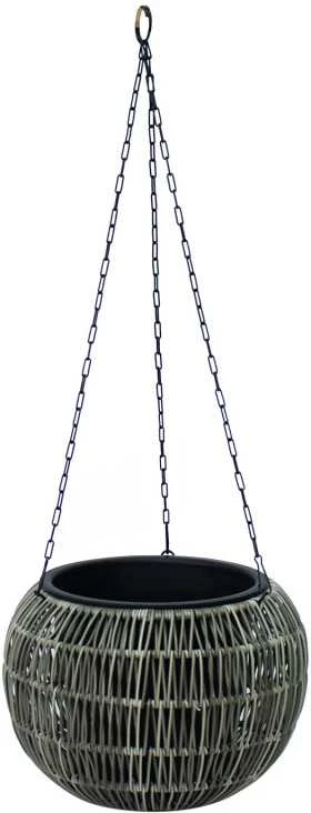 Home4You Pakabinamas vazonas WICKER D32xH22cm, pilkas