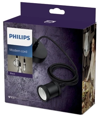 Lubinis šviestuvas Pakabinamas vintažinis LED lemputės laikiklis PHILIPS CORD MODERN, 1 x E27, juodos sp.