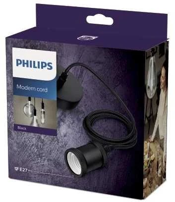 Lubinis šviestuvas Pakabinamas vintažinis LED lemputės laikiklis PHILIPS CORD MODERN, 1 x E27, juodos sp.