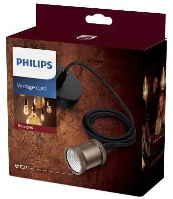 Lubinis šviestuvas Pakabinamas vintažinis LED lemputės laikiklis PHILIPS CORD MODERN, 1 x E27, juodos sp.