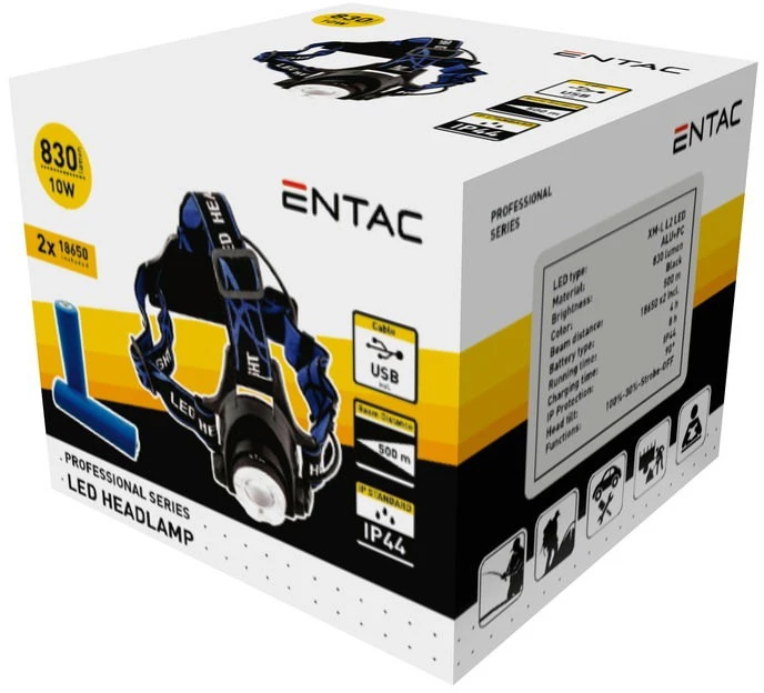 Entac 830lm įkraunamas galvos žibintuvėlis su fokusavimo funkcija