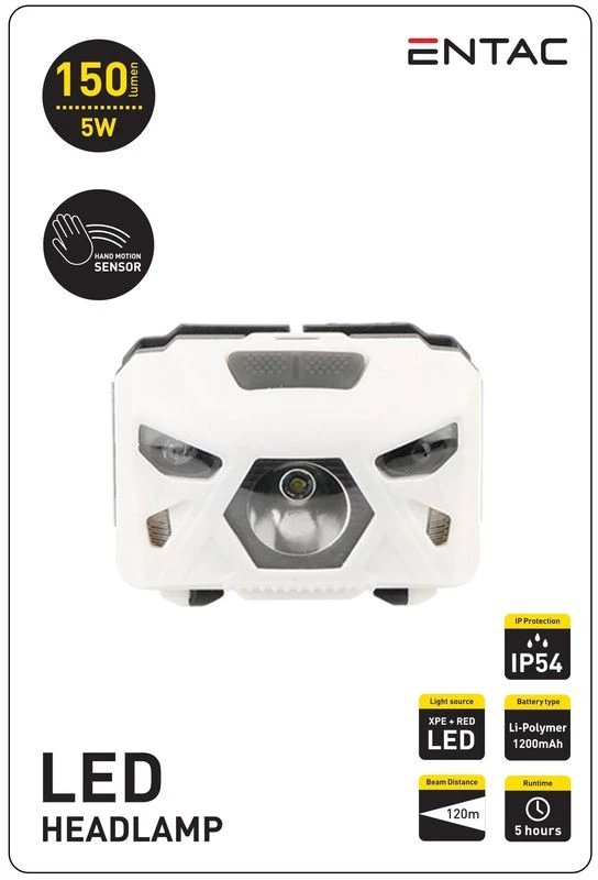 Pakraunamas žibintas ant galvos Entac 5W XPE+Raudonas USB Sensor