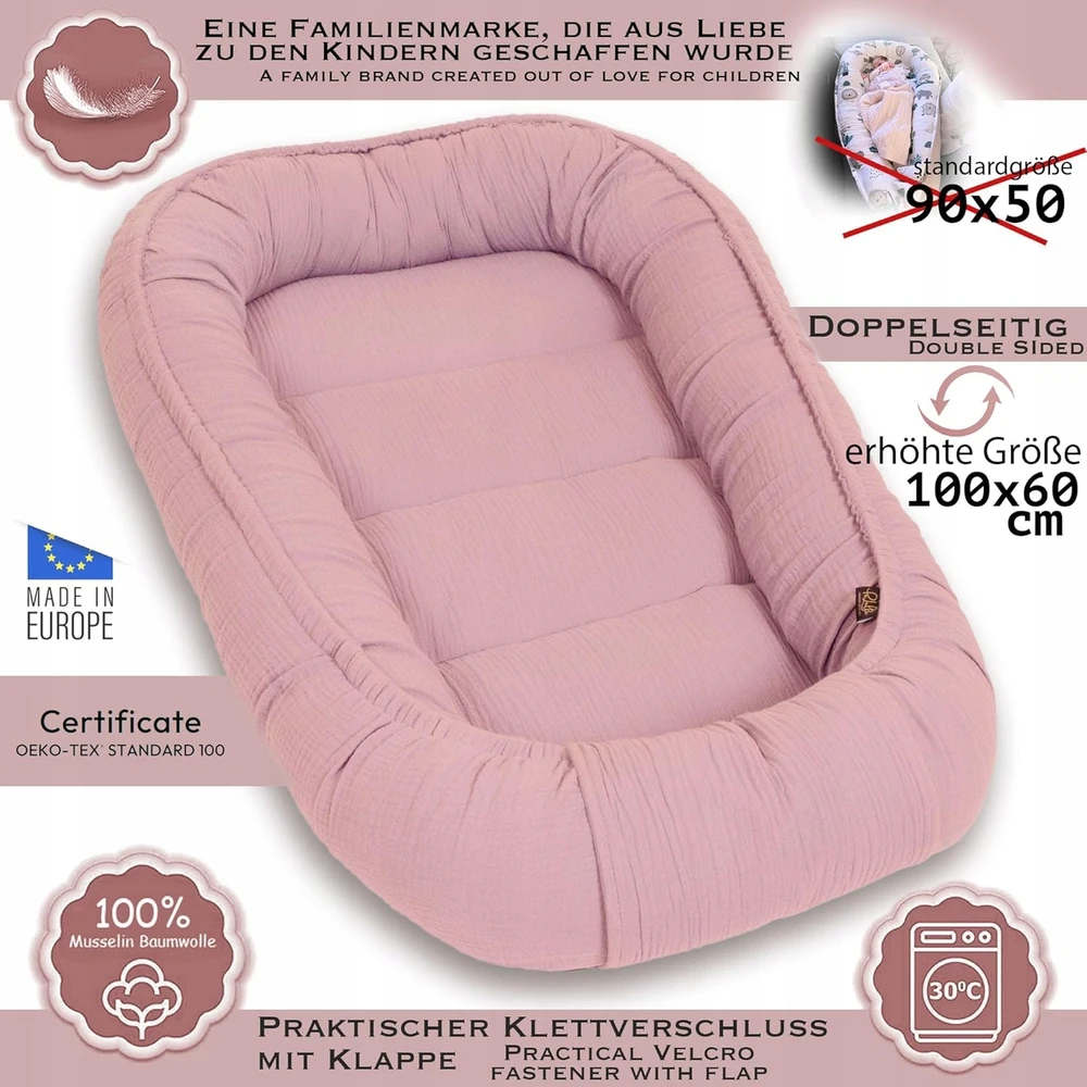 Palulli muslino kokonas kūdikiui ILGAS 100x60cm + įdėklas 100% medvilnė