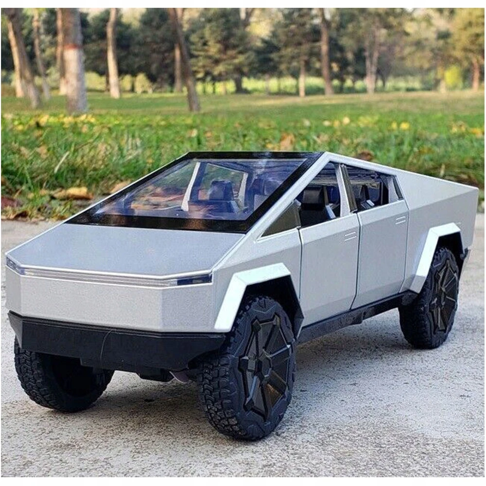 Pan i Pani Gadżet METALINIS MODELIS TESLA CYBERTRUCK SU QUAD 1:24 LED GARSO ATIDARYMOMIS DURELĖMIS
