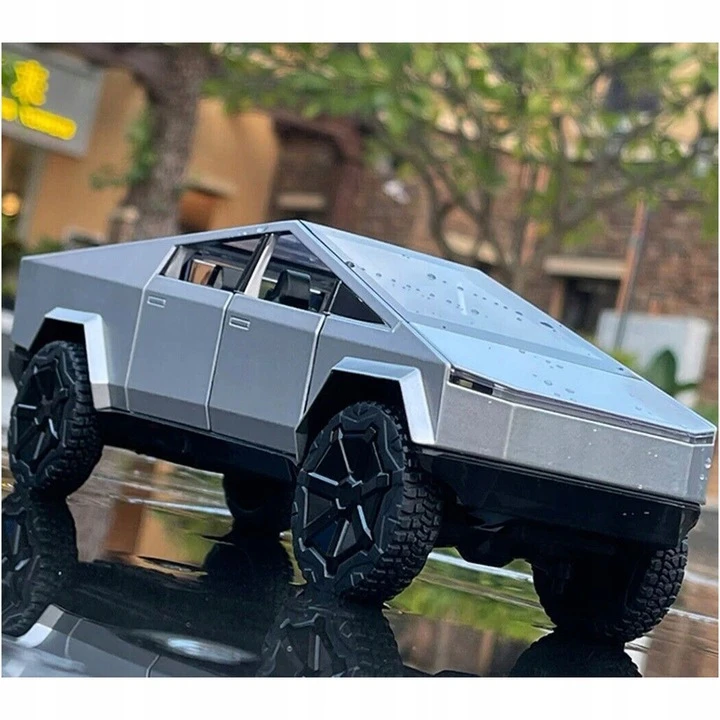 Pan i Pani Gadżet METALINIS MODELIS TESLA CYBERTRUCK SU QUAD 1:24 LED GARSO ATIDARYMOMIS DURELĖMIS