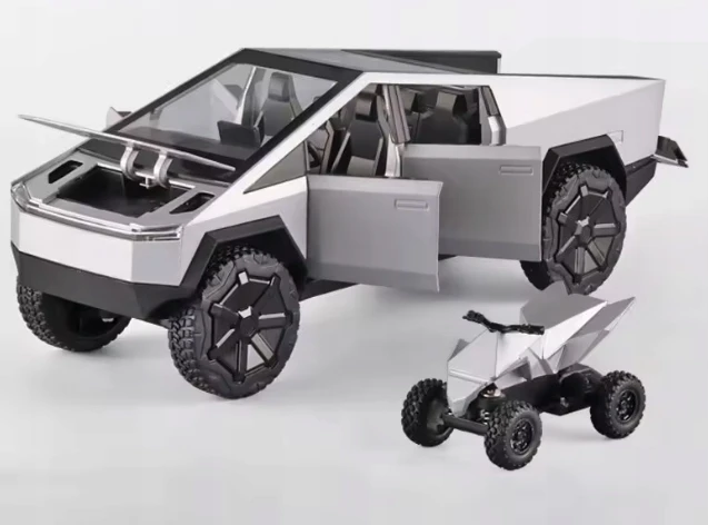 Pan i Pani Gadżet METALINIS MODELIS TESLA CYBERTRUCK SU QUAD 1:24 LED GARSO ATIDARYMOMIS DURELĖMIS