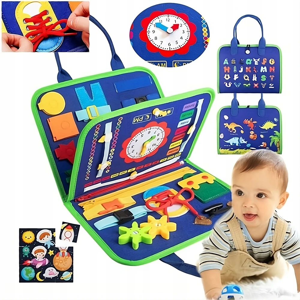 Pan i Pani Gadżet Montessori Sensory Manipulative Board Sulankstomas lagaminas mėlynas