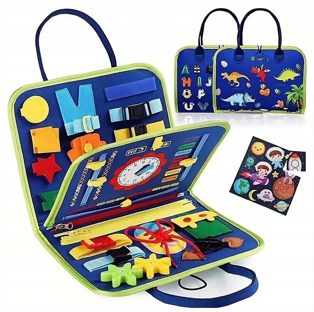 Pan i Pani Gadżet Montessori Sensory Manipulative Board Sulankstomas lagaminas mėlynas