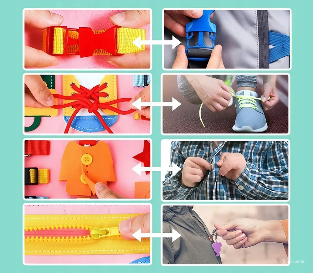 Pan i Pani Gadżet Montessori Sensory Manipulative Board Sulankstomas lagaminas mėlynas