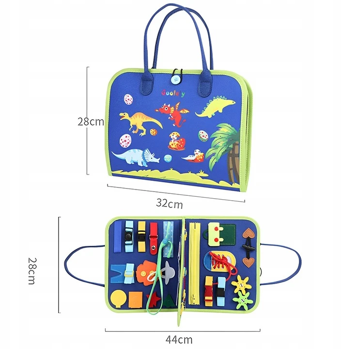 Pan i Pani Gadżet Montessori Sensory Manipulative Board Sulankstomas lagaminas mėlynas