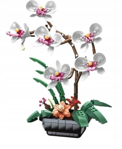 Pan i Pani Gadżet STATYBINIAI BLOKAI ORCHIDĖJA ORCHIDĖJA BALTA GĖLĖ DOVANŲ surinkimui