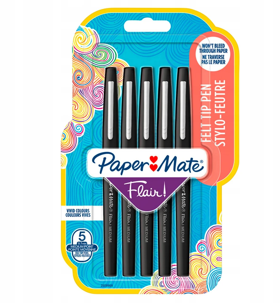Papermate Paper Mate - Flair flomasteris M Juodas (5 pak.) (2028909)