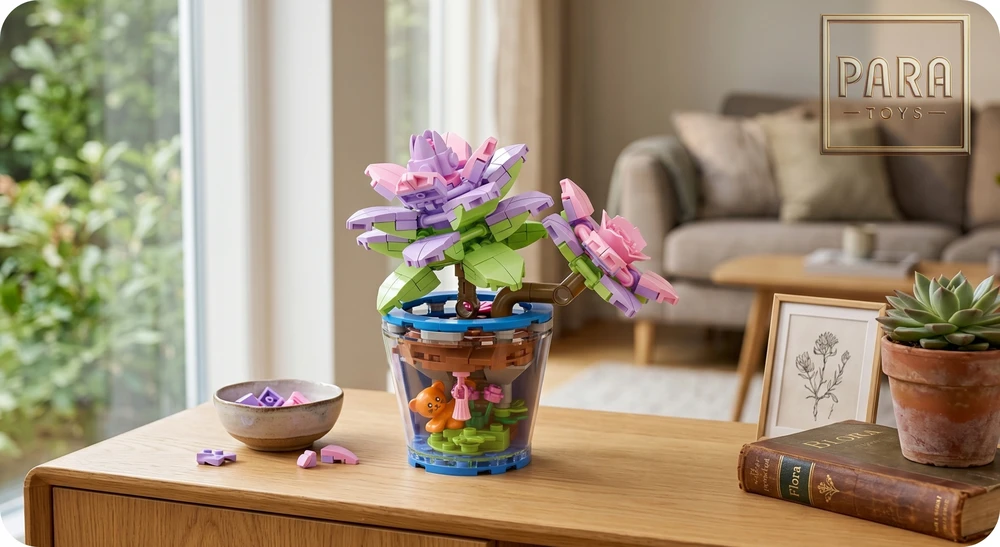 Para Toys Didelis gėlių kaladėlių rinkinys vaikams, dekoratyvinis 3D kačiukas, kūrybingas Dovanai