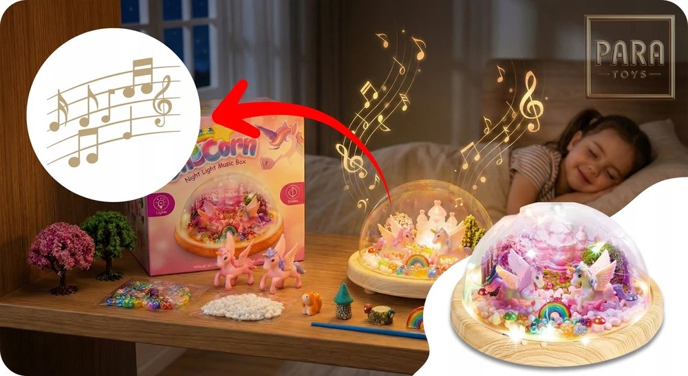 Para Toys VIENRAGIS NAKTINĖ LAMP KŪRYBINIS RINKINYS MUZIKA LED RGB UNICORN DOVANA