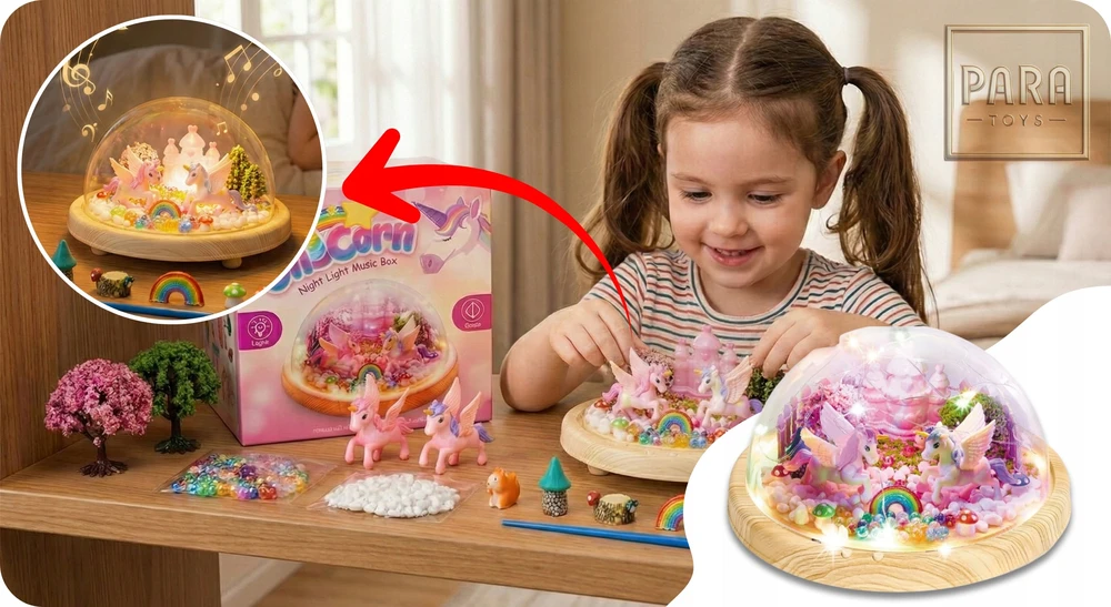 Para Toys VIENRAGIS NAKTINĖ LAMP KŪRYBINIS RINKINYS MUZIKA LED RGB UNICORN DOVANA