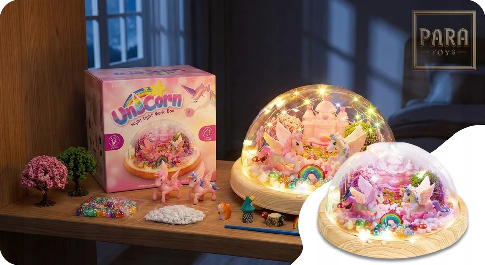 Para Toys VIENRAGIS NAKTINĖ LAMP KŪRYBINIS RINKINYS MUZIKA LED RGB UNICORN DOVANA