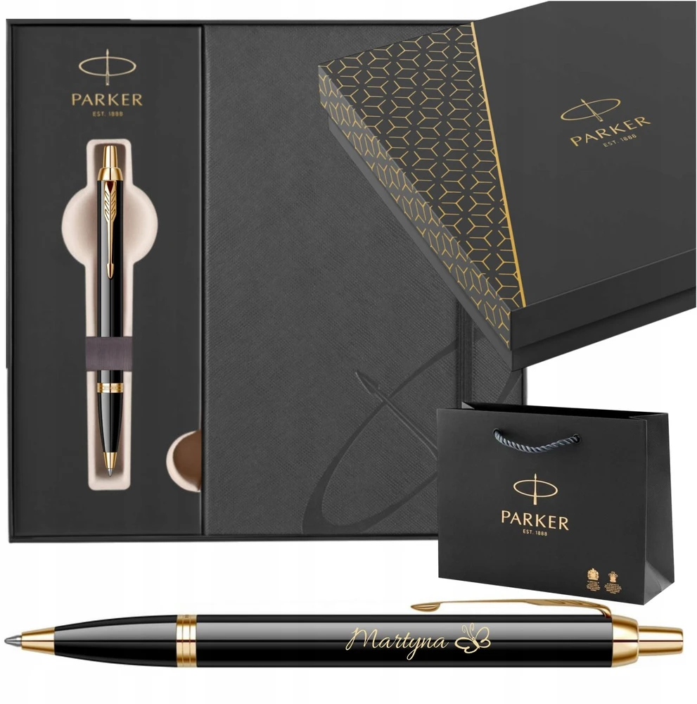 Parker Im Gt paauksuotas tušinukas su graviruota Premium dėžute su Parker užrašų knygele