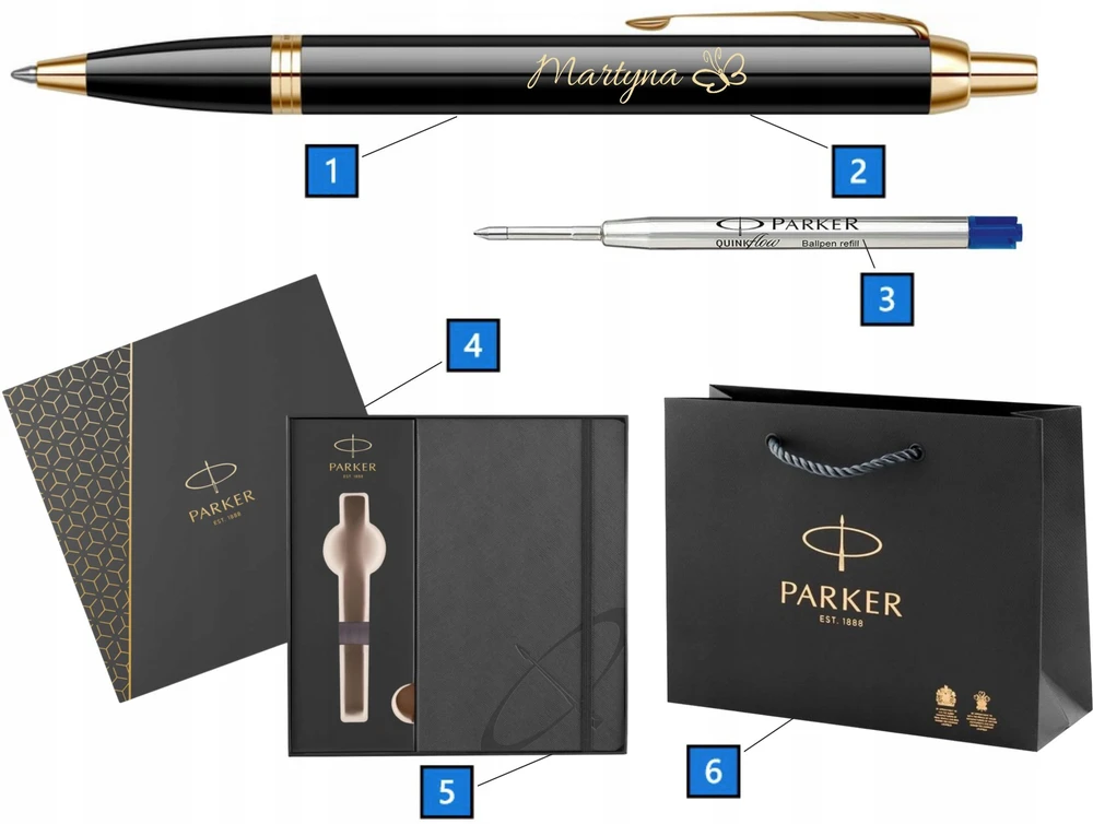Parker Im Gt paauksuotas tušinukas su graviruota Premium dėžute su Parker užrašų knygele