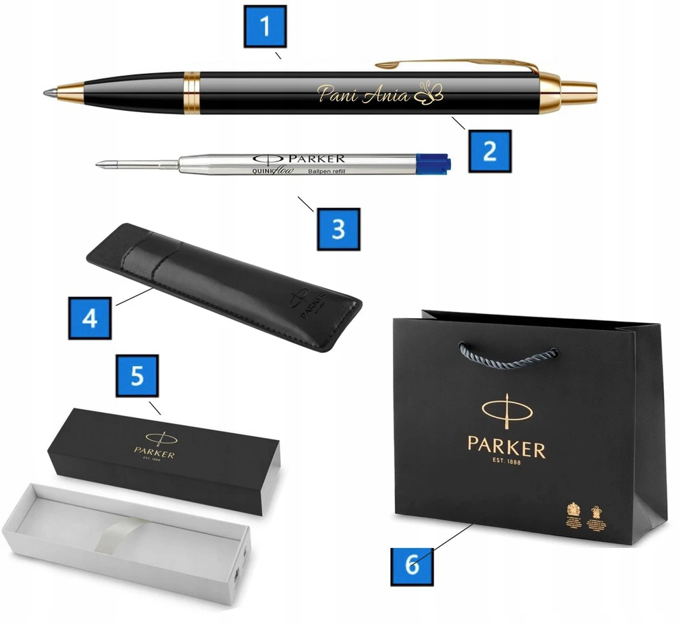 Parker IM Juodas GT tušinukas, padengtas auksu, su graviravimu SU ORIGINALIU juodu dėklu