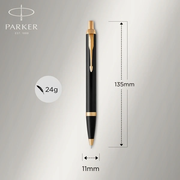 Parker IM Juodas GT tušinukas, padengtas auksu, su graviravimu SU ORIGINALIU juodu dėklu