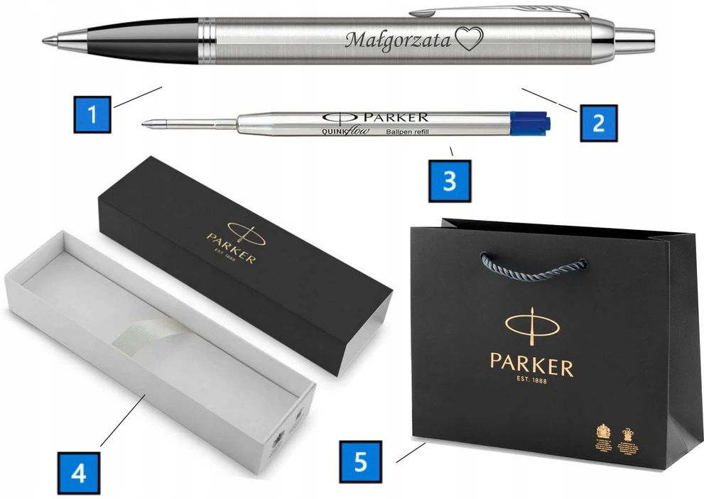Parker IM plieno CT tušinukas su graviravimu – Parker Box komplektas su maišeliu