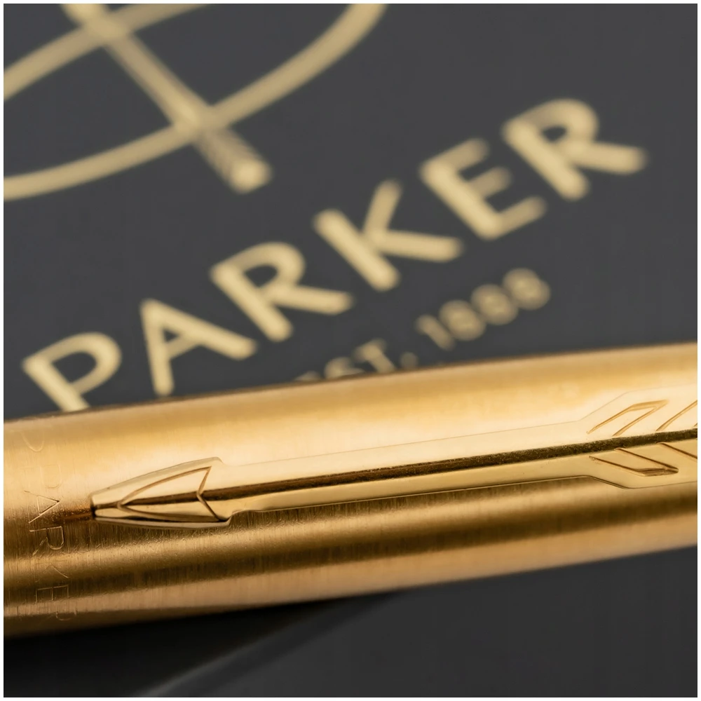 Parker Jotter juodas rašiklis 24k auksas su graviruotu dėklu