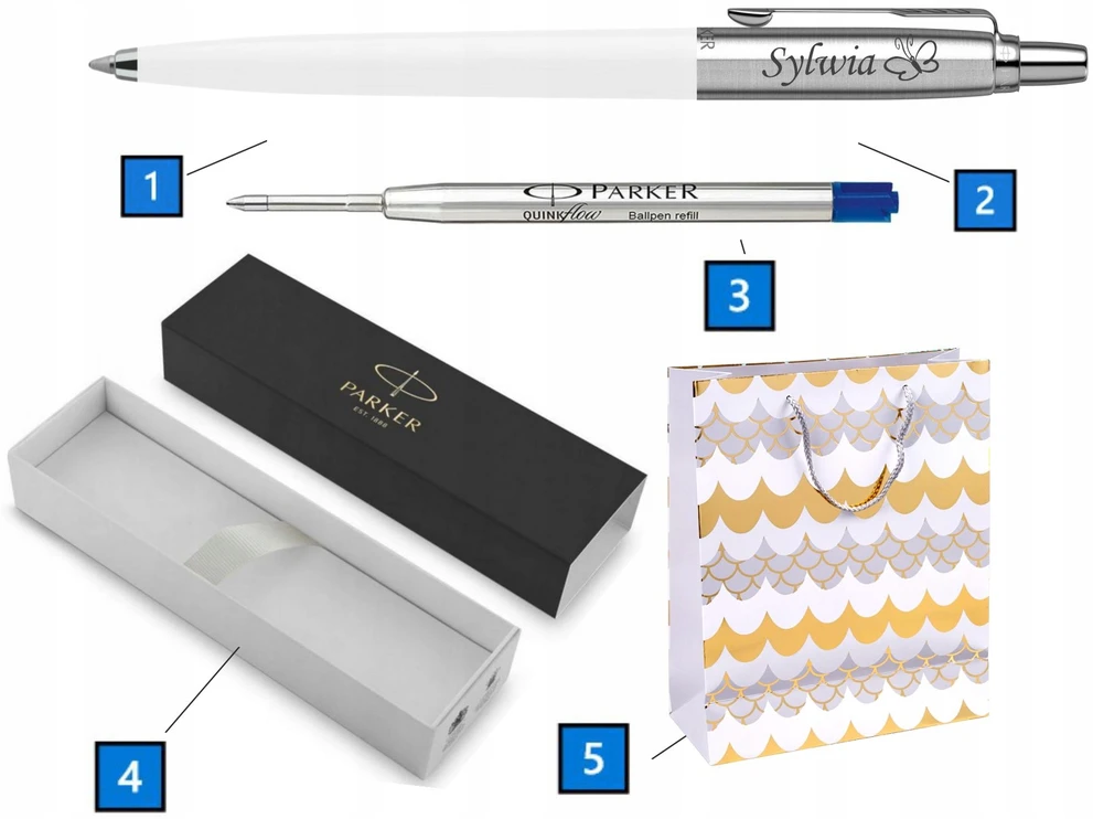 Parker Jotter Originals baltas su graviravimu ir dovanų maišeliu