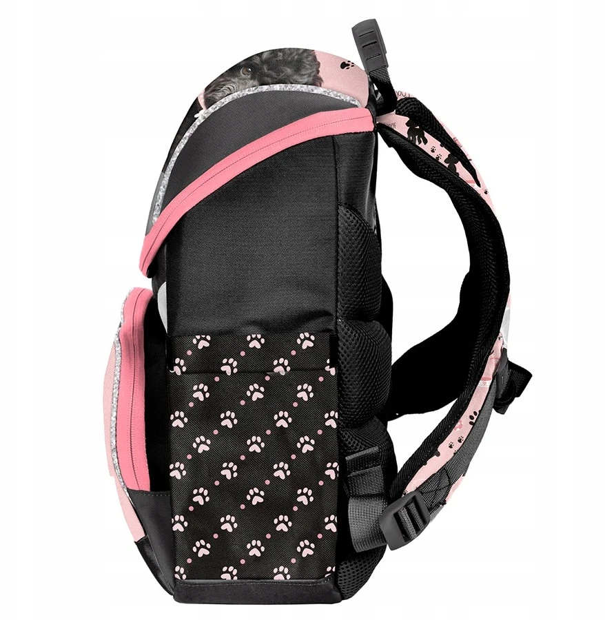 Paso BACKPACK rožinė aukščiausios kokybės mokyklinė kuprinė Juodas Dog | Mergaitei