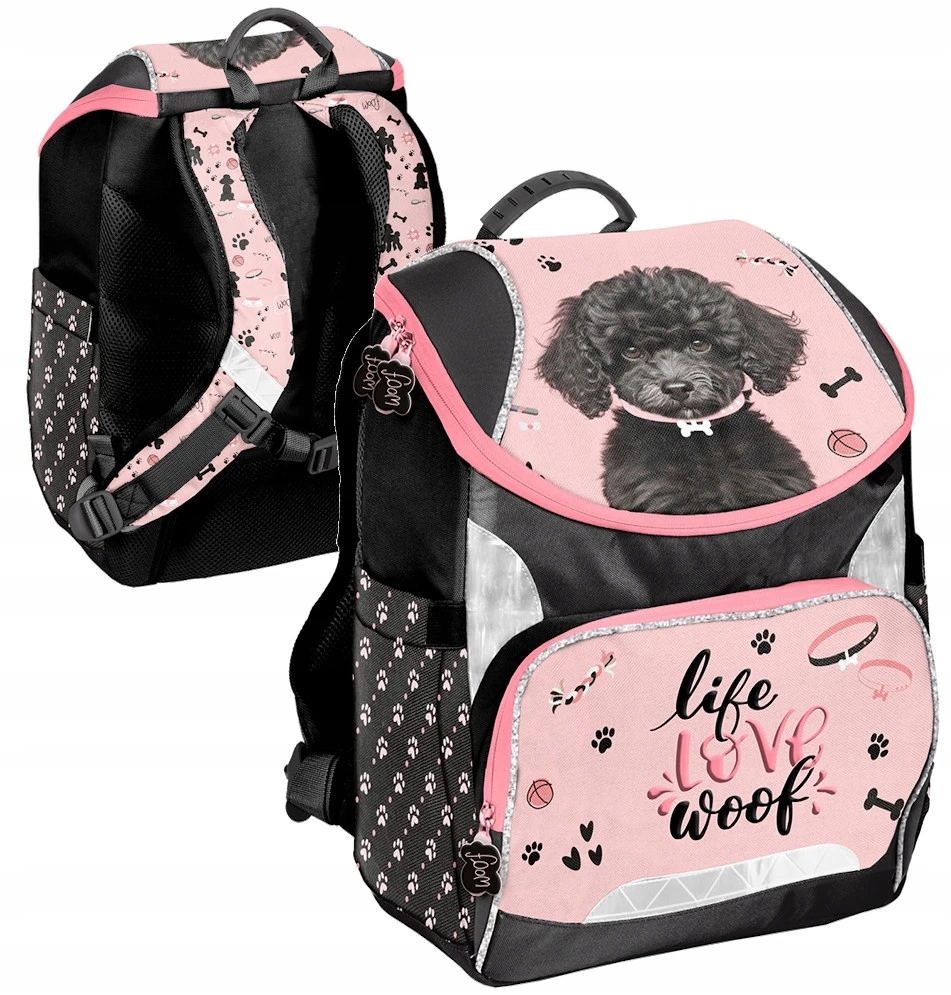 Paso BACKPACK rožinė aukščiausios kokybės mokyklinė kuprinė Juodas Dog | Mergaitei
