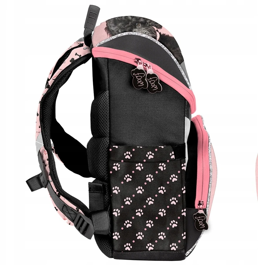 Paso BACKPACK rožinė aukščiausios kokybės mokyklinė kuprinė Juodas Dog | Mergaitei