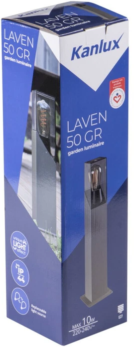 Pastatomas lauko šviestuvas KANLUX Laven, IP44, 1 x 27, max 10W, 13 x 13 x 50 cm