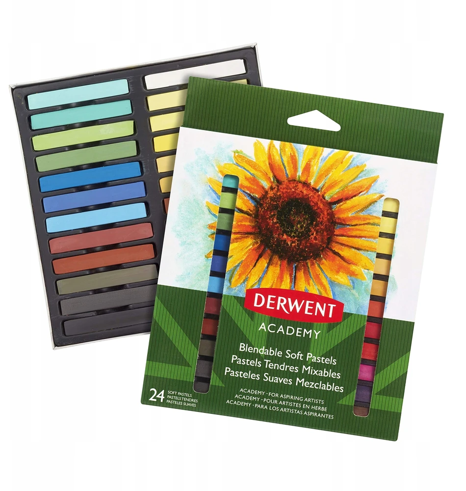 Pastelai - Derwent - 98216 - 24 vnt. rinkinys - Apskaičiuotos spalvos - Švelnūs ir maišomi