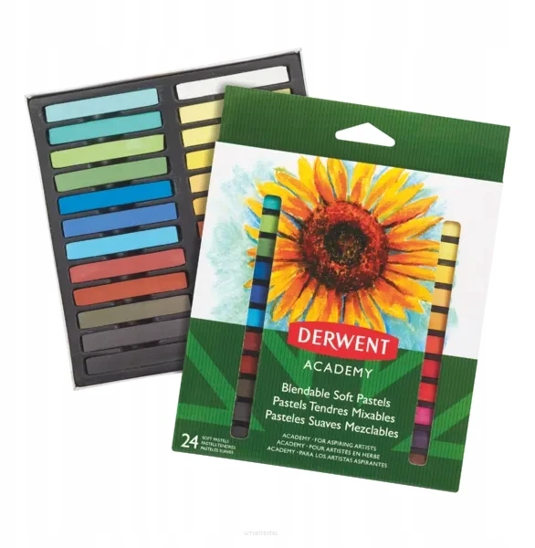 Pastelai - Derwent - 98216 - 24 vnt. rinkinys - Apskaičiuotos spalvos - Švelnūs ir maišomi