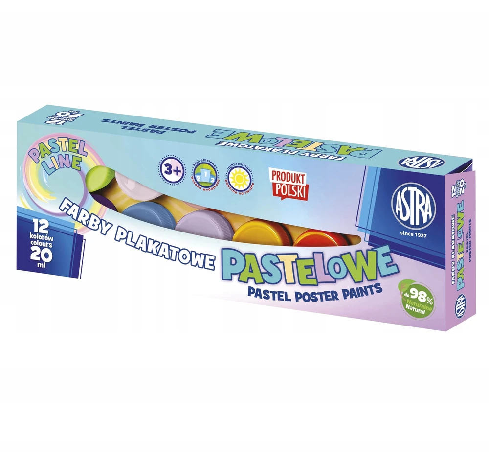 Pasteliniai plakatų dažai Astra, 12 spalvų, 20 ml